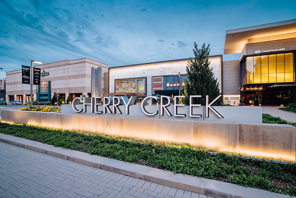 Exterior of Cherry Creek Shopping Center. Cherry Creek is a neighborhood in Denver, CO.