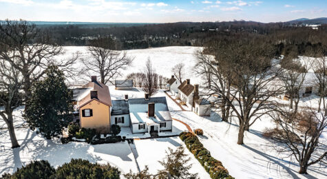 Aerial shot of the James Monroe Highlands in the snow. The James Monroe Highlands are located in Central Virginia.