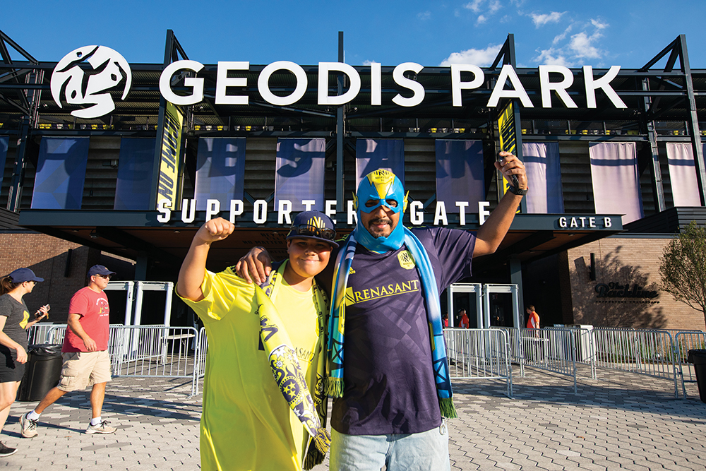 Fans make their way to the main entrance before a game at Geodis Park in Nashville, Tennessee.