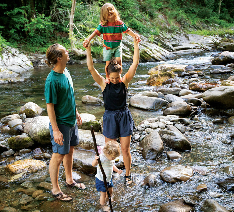The Oldham family, Houston with his wife Mina and their children Leon, 3, and Maya, 2, enjoy time outdoors on the Little River at Tremont in Townsend, Tennessee in Blount County.