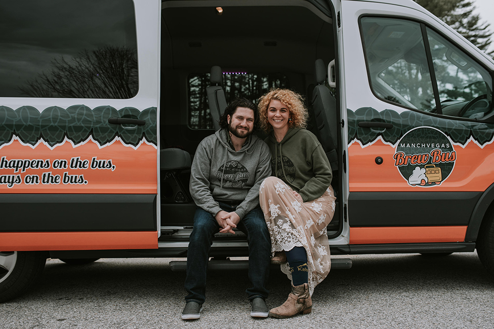 Alli and Bill Seney, owners of the Manchvegas Brew Bus in Manchester, NH.