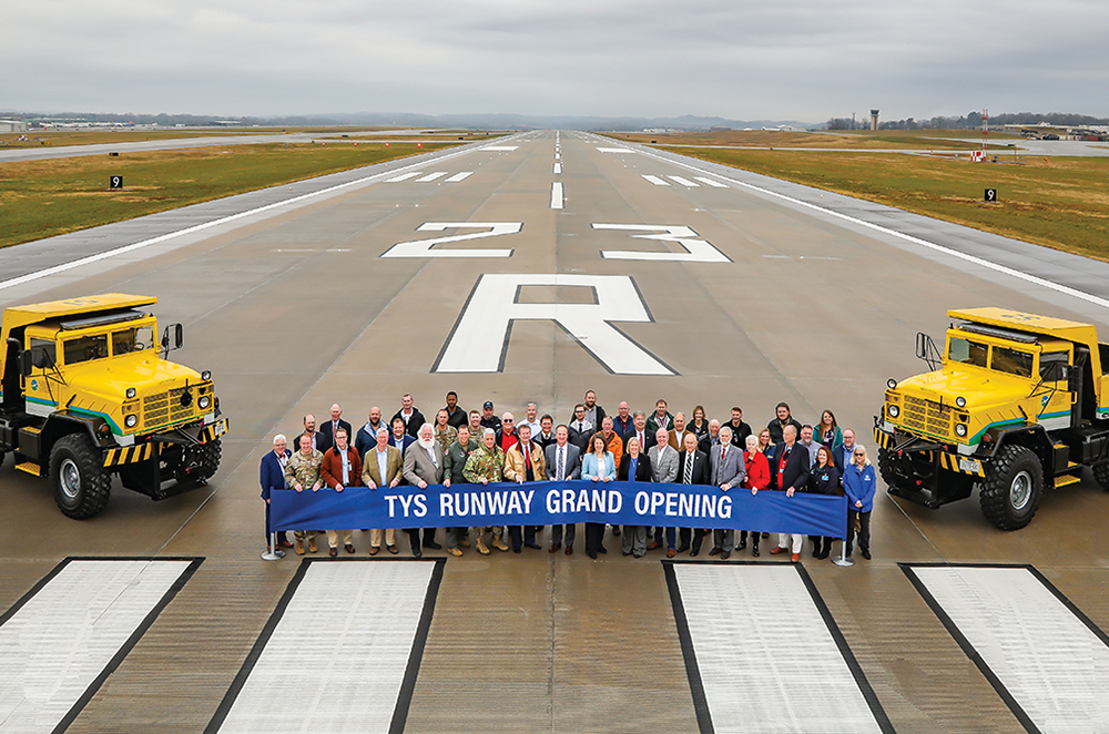 Crowd gathers for the runway grand opening. At the end of 2021, McGhee-Tyson Airport completed a project to extend one of its two runways from 9,000 feet to 10,000 feet.