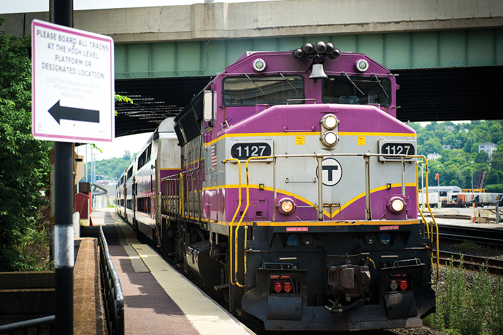 Exterior of a train in Worcester, MA.