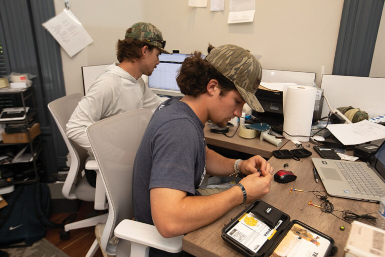 Ben Severance prepares orders for a custom hunting hearing protection company, TETRA, inside the Franklin Innovation Center. The center offers small office space in a restored mansion on the Franklin Grove property. Franklin is in Williamson County.