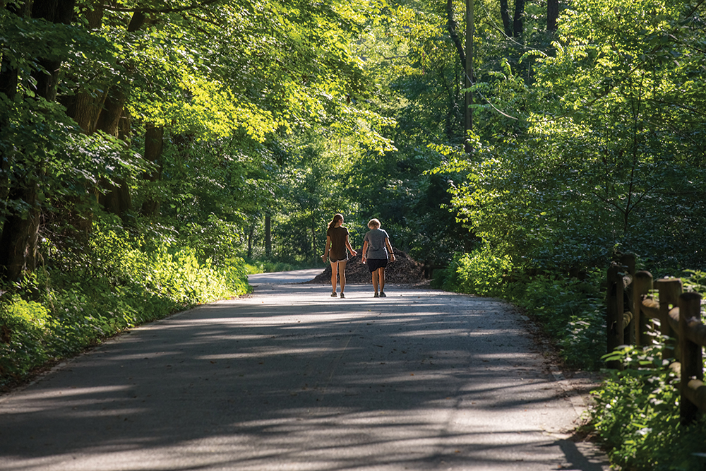 Women walk a trail at Radnor Lake in Nashville, Tennessee. Radnor Lake is right outside of Franklin and Franklin is located in Williamson County, TN.