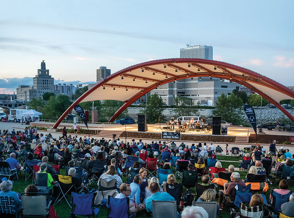 Concerts by the river are one of the many great activities in Cedar Rapids, Iowa.