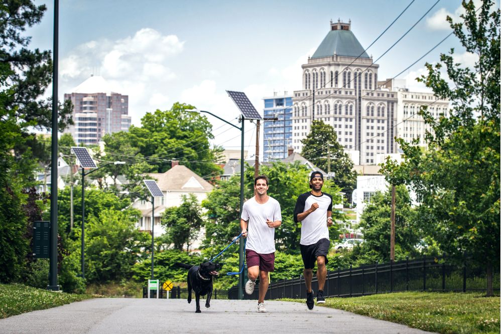 The Greensboro greenway surrounds downtown.