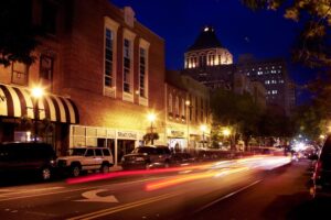 Greensboro's downtown is lively at night