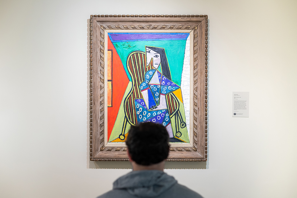 Manchester, New Hampshire: The Currier Museum of Art. "Woman Seated in a Chair" (1941) by Pablo Picasso.– anonymously donated in 1951. Since its unveiling in February of that year, it has been the best-traveled piece in the Currier collection.
