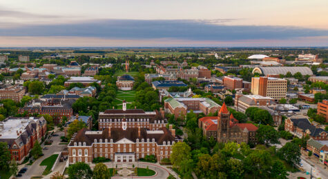 Aerial shot of the University of Illinois campus. Champaign is a great place to build a business.