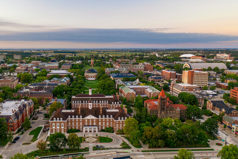 Aerial shot of the University of Illinois campus. Champaign is a great place to build a business.
