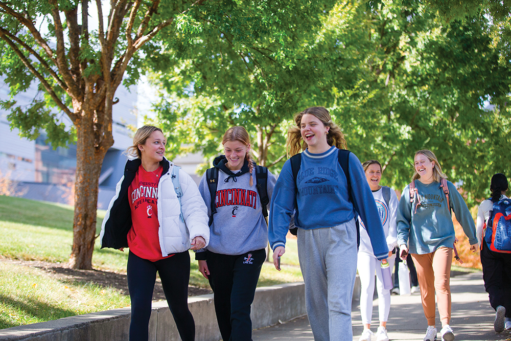 Students walk on campus at University of Cincinnati in the Northern Kentucky region.