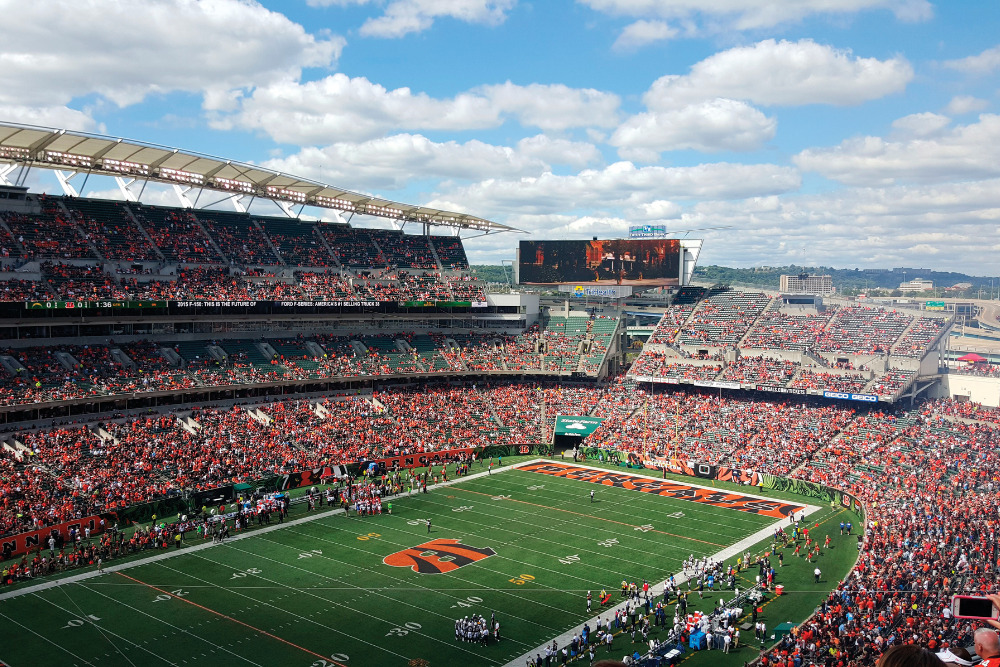 Aerial shot of a Bengals game. Cincinnati, OH, is part of the Northern Kentucky region.