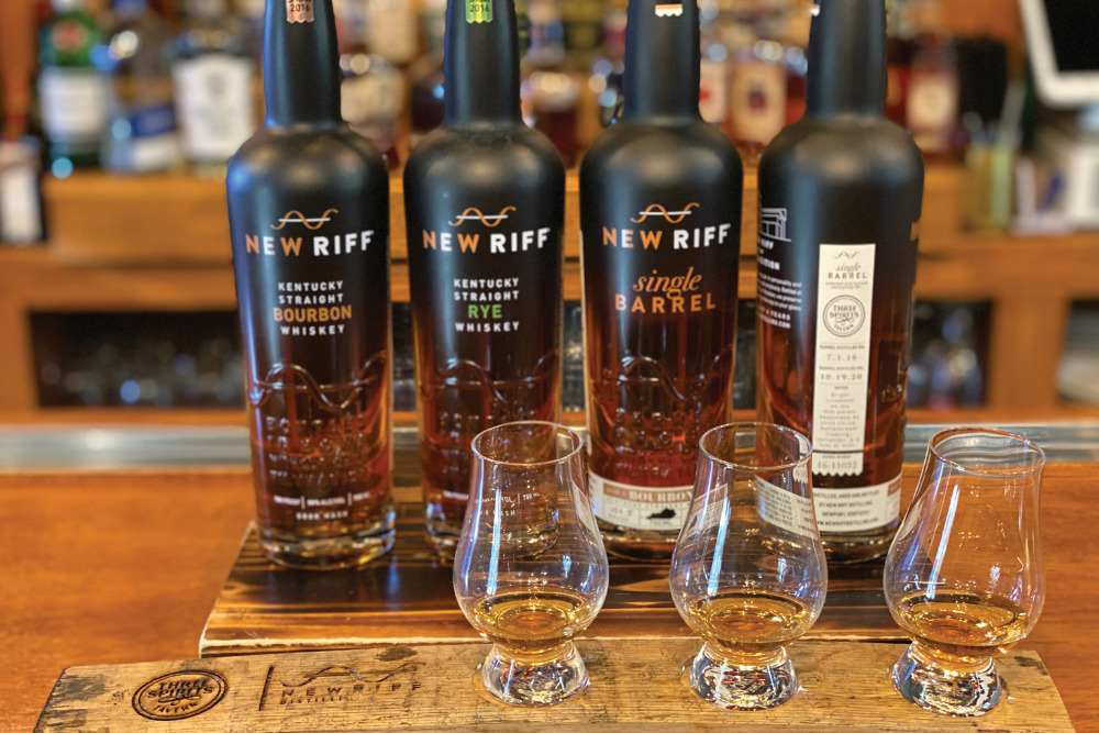 A flight of New Riff bourbon is served in Northern Kentucky.