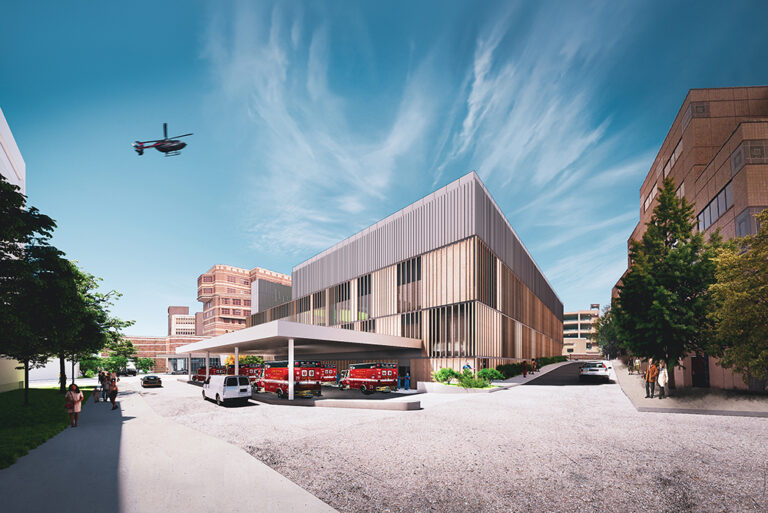 Helicopter flies over the UC Health Emergency Department in Northern Kentucky.