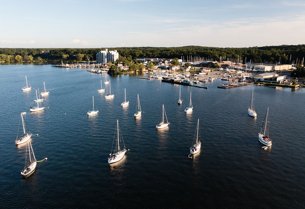 Boats anchored at the Muskegon Yacht Club