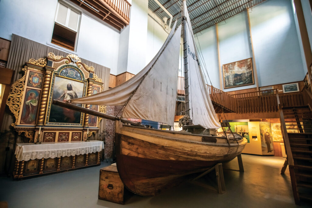The Tradewind Sailboat, which crossed the Atlantic Ocean, is on display at Vesterheim Norwegian-American Museum in downtown Decorah, Iowa.