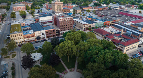 Aerial of downtown Mason City, Iowa