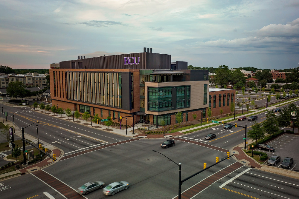Aerial shot of the Life Sciences campus at East Carolina University, which is located in Greenville, NC. ECU is helping Greenville emerge as a top tech city.