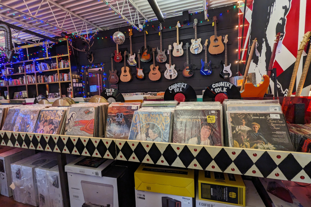 Three Feather Records in Hamilton County, OH, is a retro shop selling new and used records at various price margins.