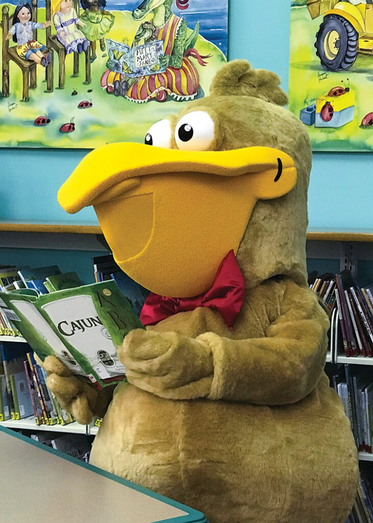 Calcasieu Parish Public Library mascot Pierre the Pelican