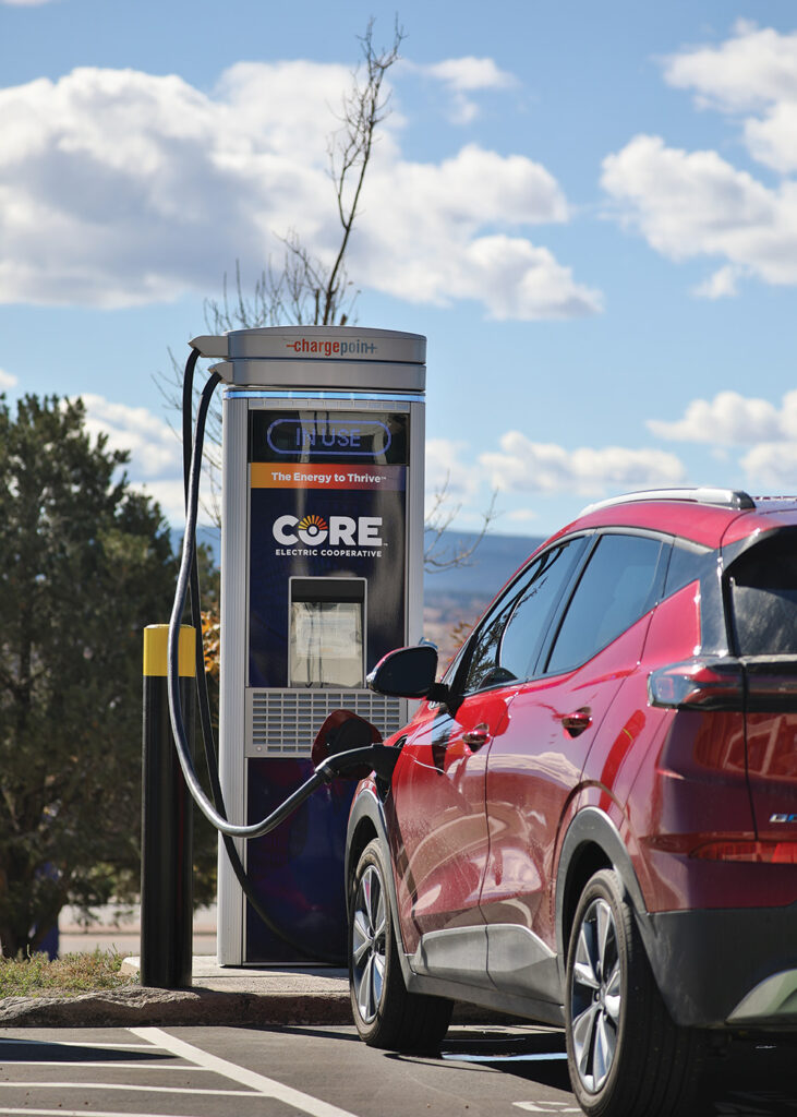 Electric car charging at a CORE Electric Cooperative charging station