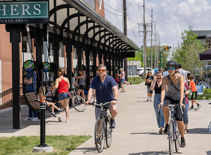 The Nickel Plate District in Fishers, IN, has tons of restaurants, breweries and live entertainment, all connected by a biking trail.