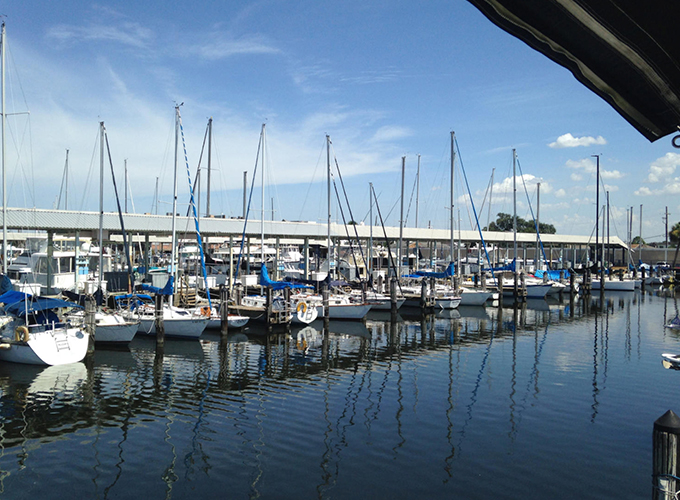 Sailboats fill the marina at Lake Pontchartrain. Thanks to its location on the lake, Metairie, LA, residents take advantage of boating, lakefront dining, waterfront walks on the boardwalk and, of course, fresh seafood.
