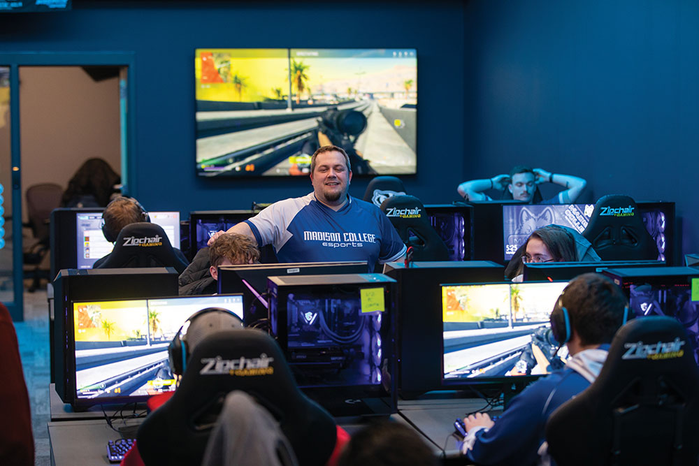 Madison College is equipped with an impressive gamer room specifically dedicated to esports practice.