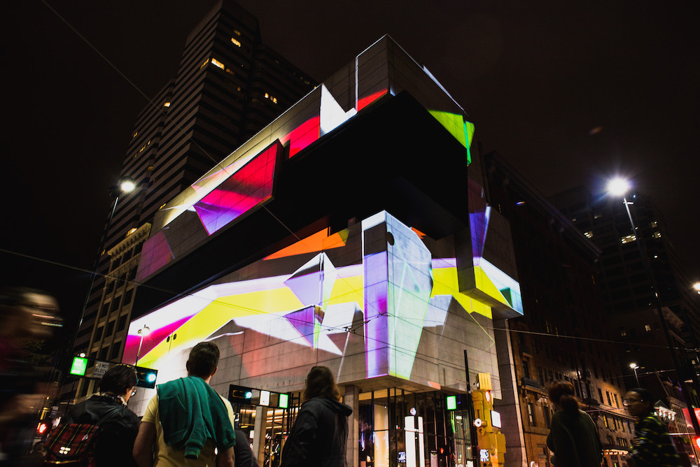 Cincinnati's Contemporary Arts Center lit up at night