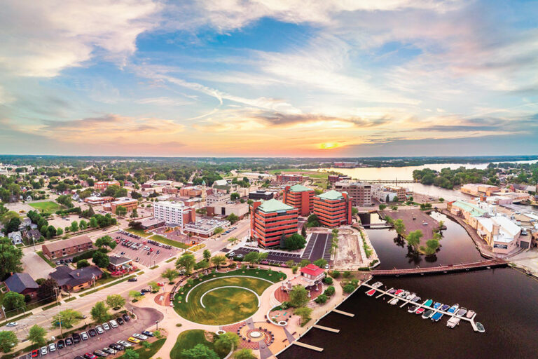An aerial view of downtown Neenah, WI