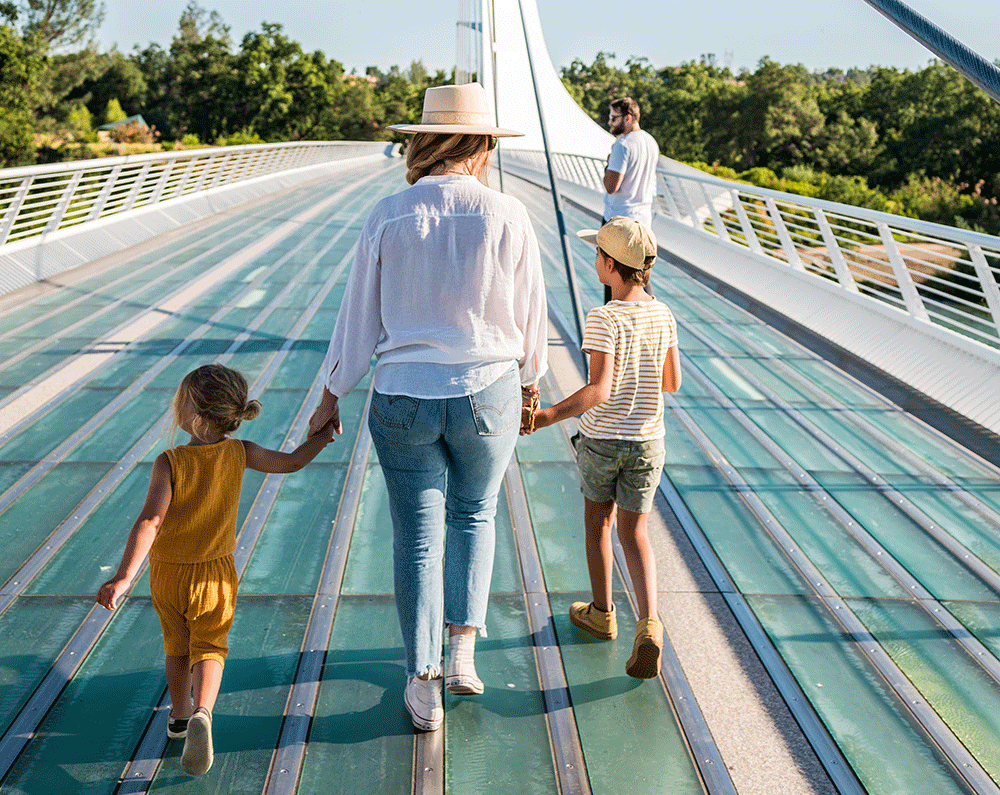 Family on Sundail Bridge in Redding, CA