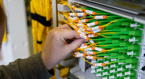 A closer look at the inside of a fiber hub, which houses the fiber connections to each home and business served in a particular area.