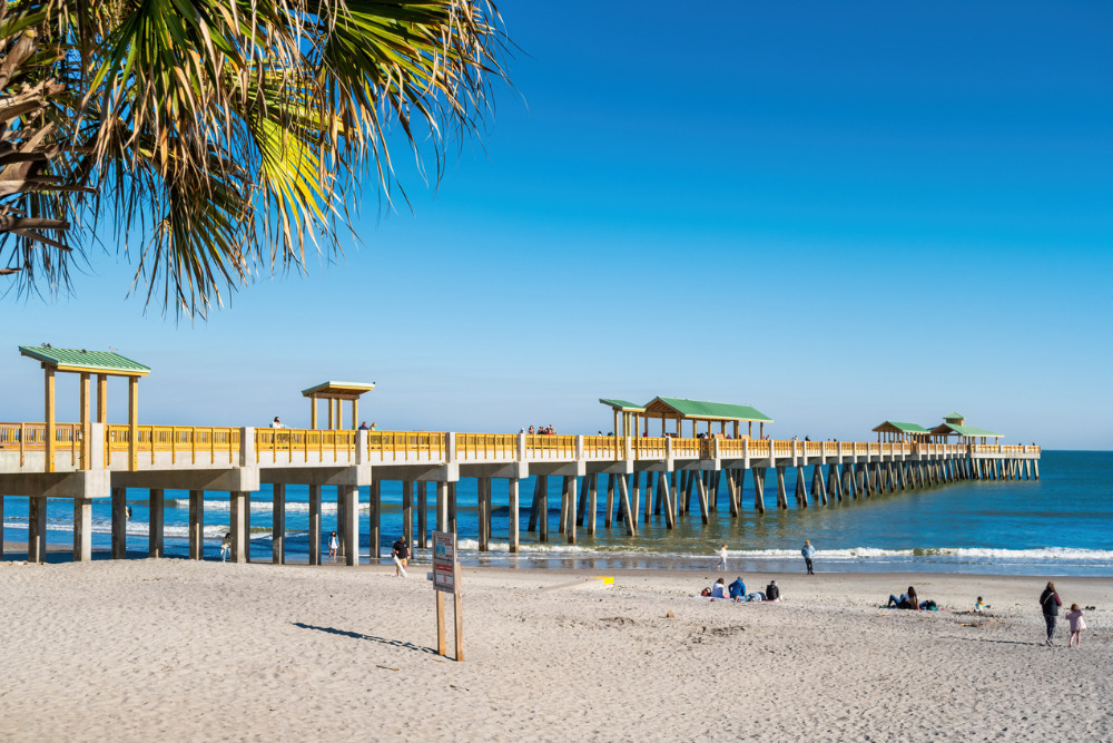 Folly Beach Pier near Charleston, South Carolina, USA. Folly Beach is a perfect summer vacation destination.
