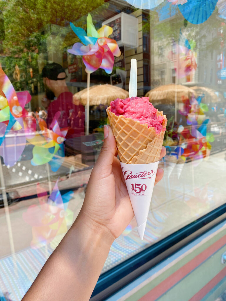 A strawberry ice cream cone from Graeter's Ice Cream in Cincinnati. 