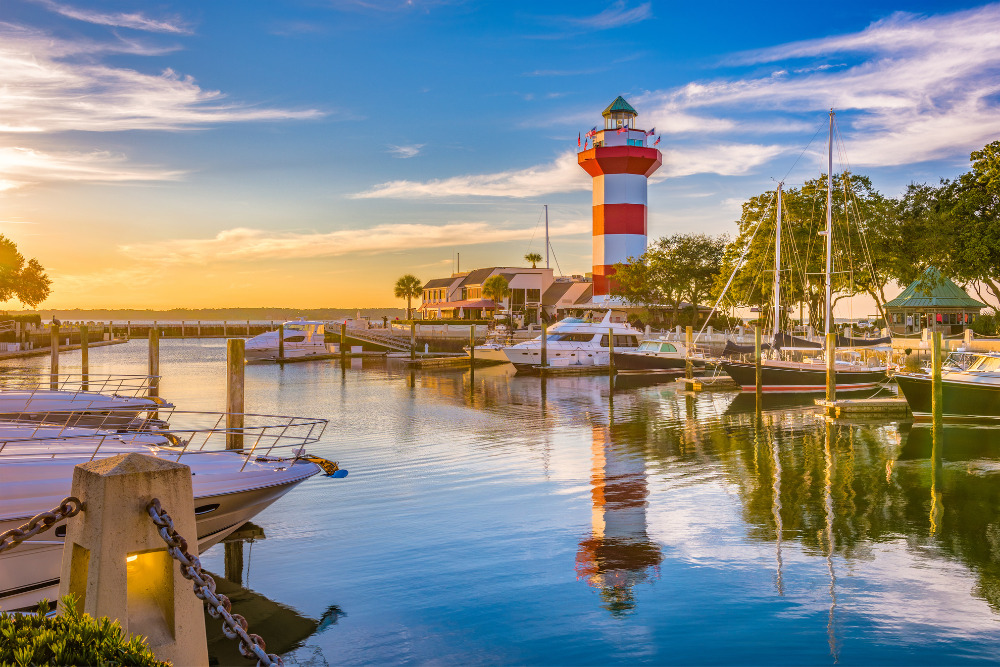 Hilton Head, S.C., lighthouse at dusk. Hilton Head is one of the best places to live in South Carolina.