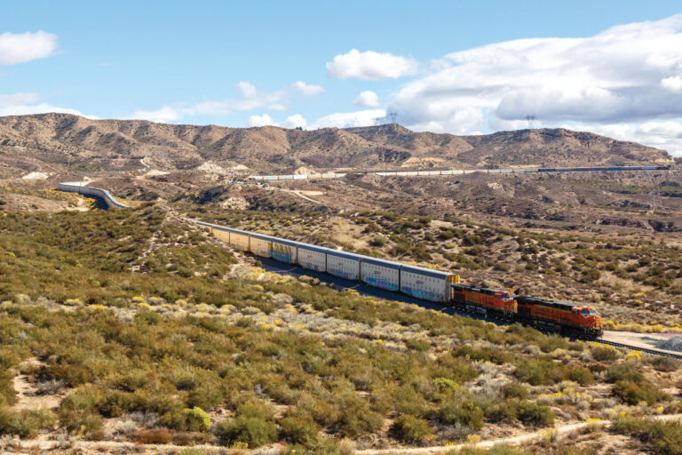 BNSF Railway freight train at Cajon Pass near Los Angeles, United States