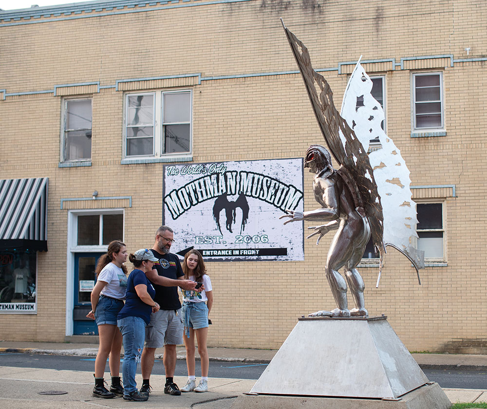 The Legend of the Mothman sculpture in downtown Point Pleasant, WV