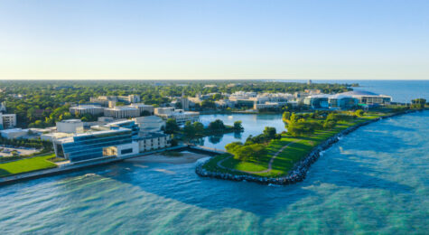 Aerial view of Northwestern University campus.