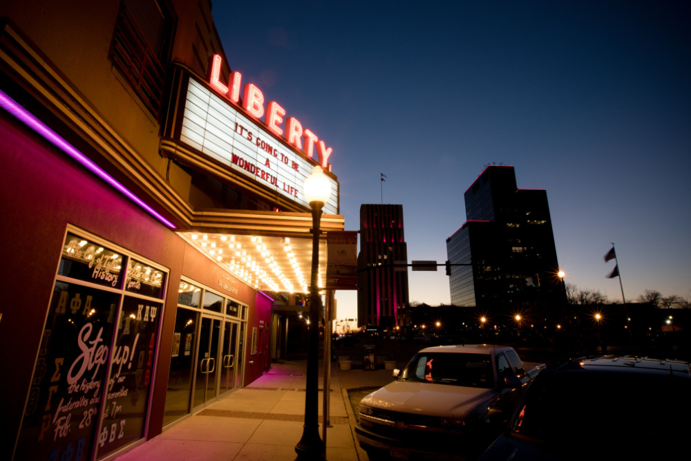 The front of the Liberty Hall theater in downtown Tyler, Texas.