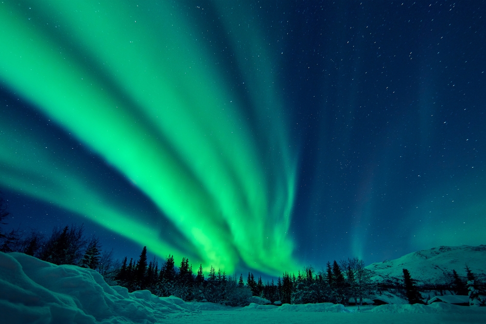 Green Aurora Borealis in Badger, Alaska.