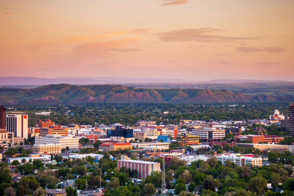 A city view at sunset time in Billings, Montana.