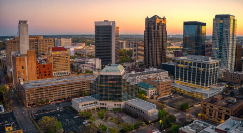 An aerial view of the skyscrapers in Birmingham, Alabama.