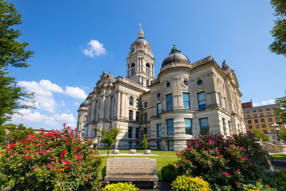 An image of the Vanderburgh County Courthouse in Evansville, IN. Evansville is one of the best places to live in Indiana