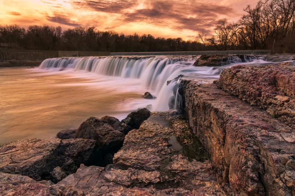 The waterfall at Grand Falls in Joplin, MO. Joplin is a best place to live in Missouri.