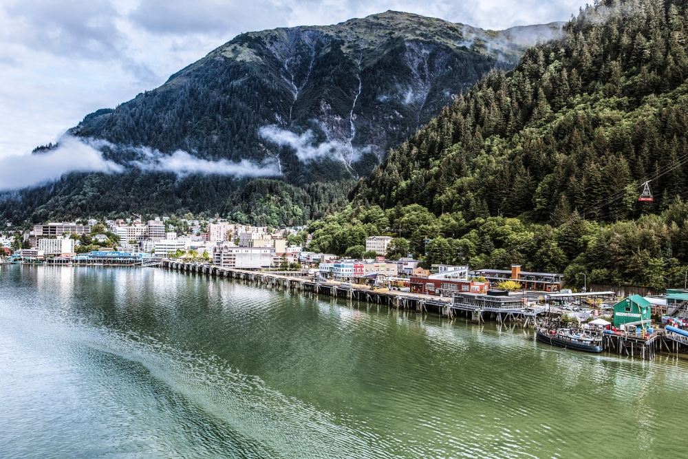 An expansive view of downtown Juneau and the waterfront in Alaska. Juneau is a best place to live in Alaska.