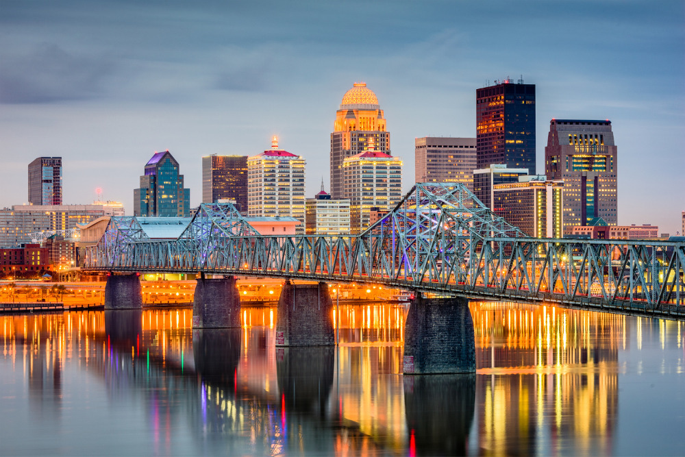 The skyline overlooks the Ohio River in Louisville, KY. Louisville is a best place to live in Kentucky.