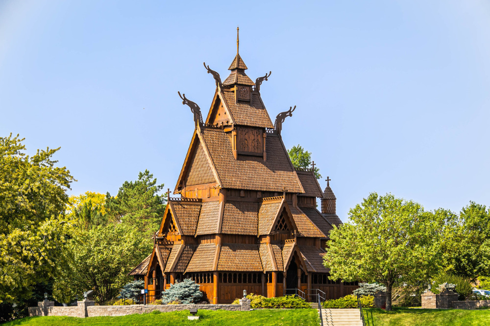 A Stave church of Norwegian design found in Minot, North Dakota, with architecture similar to structures found in Norway.