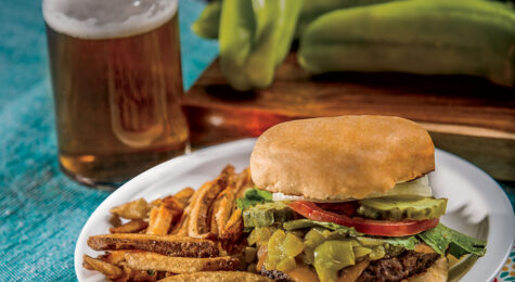 Green chiles go well with anything, including a delicious cheeseburger.