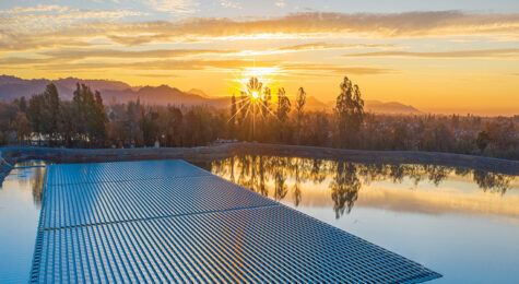 solar panels at sunrise in California